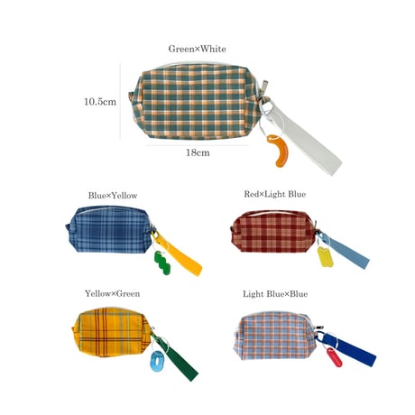 【一部予約商品】　pouch-03011　ストラップ ＆ キーホルダー付き チェック柄 マルチポーチ ペンケース