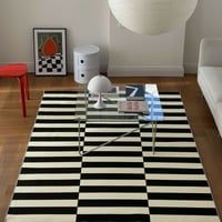 rug-03067　アイボリー＆ブラック ストライプラグ 140×200cm 160×230cm