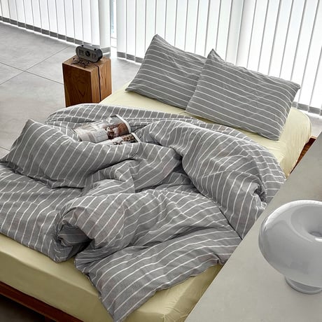 beddingsets-03186　gray stripe×yellow マルチストライプ 布団カバーセット
