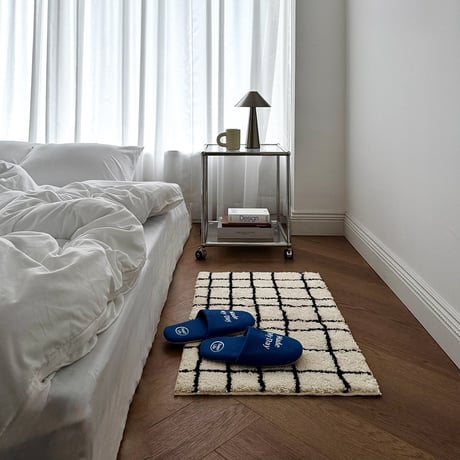 rug-03115　グリッドデザイン オフホワイト×ブラック ラグ 50cm×80cm