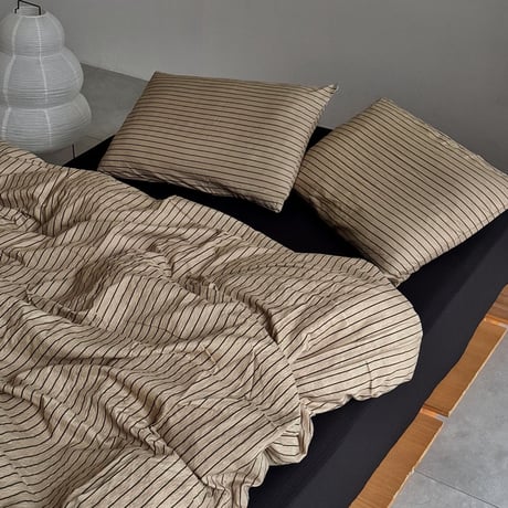 予約販売10月中旬～10月下旬頃発送予定　beddingsets-03194　sand beige×black ピンストライプ 布団カバーセット