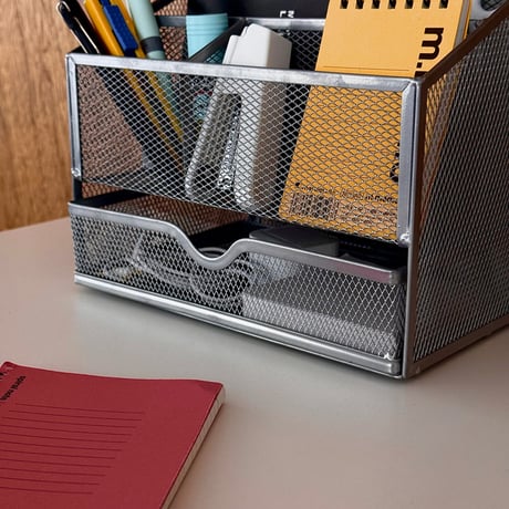 予約販売9月下旬～10月上旬頃発送予定　stationery-03062　メタルメッシュ ワイド デスクオーガナイザー シルバー