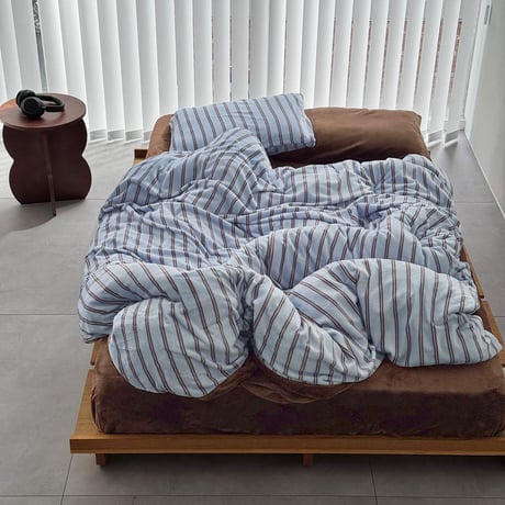 予約販売11月中旬～11月下旬頃発送予定　beddingsets-03206　light blue×brown あたたか ファイバー厚手 起毛 ダブルストライプ 布団カバーセット