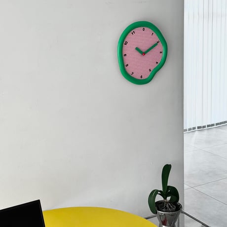 予約販売9月下旬～10月上旬頃発送予定　clock-03131　グリーン×ピンク グリッドデザイン ニュアンス ウォールクロック 掛け時計 静音