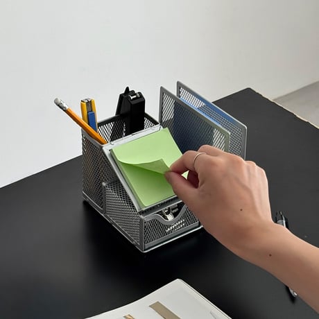 予約販売9月下旬～10月上旬頃発送予定　stationery-03061　メタルメッシュ コンパクト デスクオーガナイザー シルバー