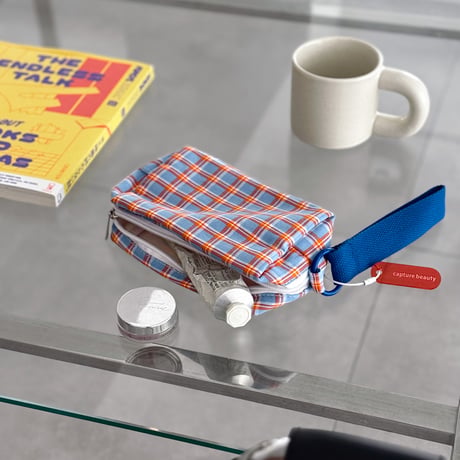 【一部予約商品】　pouch-03011　ストラップ ＆ キーホルダー付き チェック柄 マルチポーチ ペンケース
