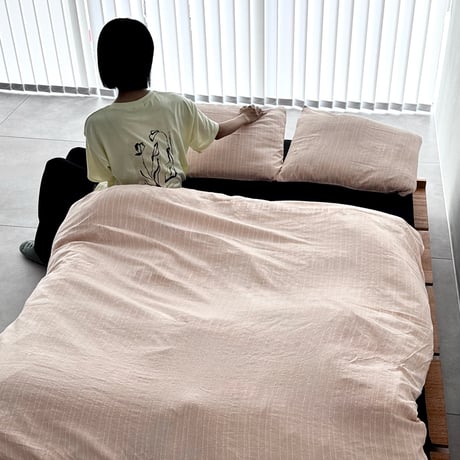beddingsets-03182　pink stripe×black ストライプ 布団カバーセット