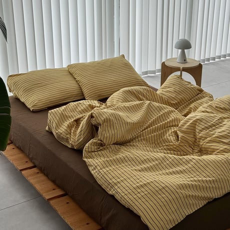 予約販売10月中旬～10月下旬頃発送予定　beddingsets-03196　yellow×brown ピンストライプ 布団カバーセット