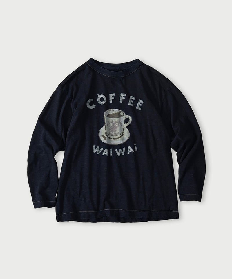コーヒーベタッチプリントの908海比古Tシャツ (インディゴ) | 45R葉山店