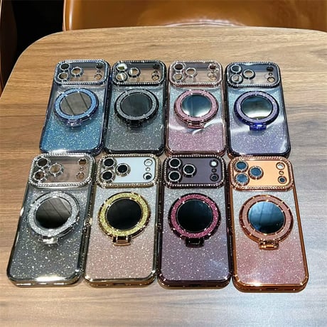 iphone18pro/17pro ケース キラキラ クリア iphone ケース ミラー 付き【カメラ保護フィルム一体型】M083