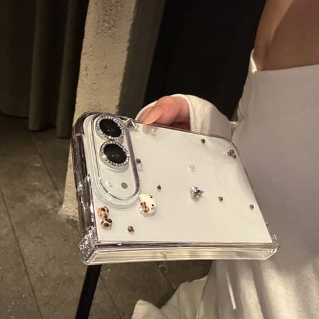 スマホケース デコ ストーン リボン iPhone duo/18pro/17proケース クリア 可愛い M312