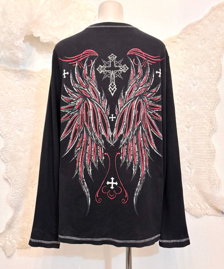Vintage Black Skull & Cross Design Thermal Top L