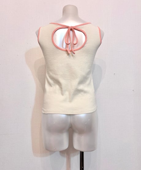 Vintage Back Ribbon & Cut Out Design Ringer No Sleeve Top M