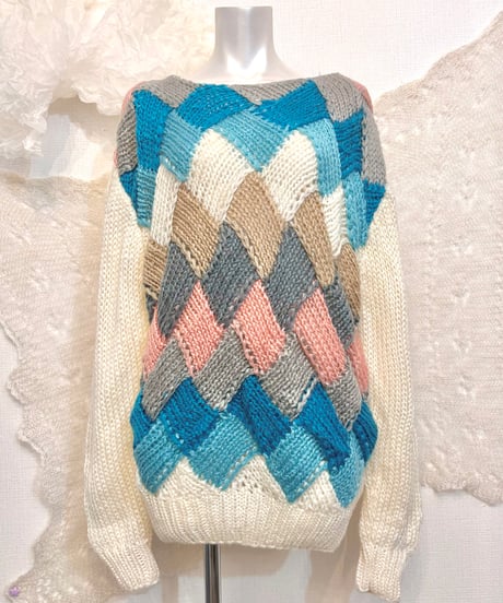 Vintage Pale Tone 3D Braided Cable Knit Sweater L