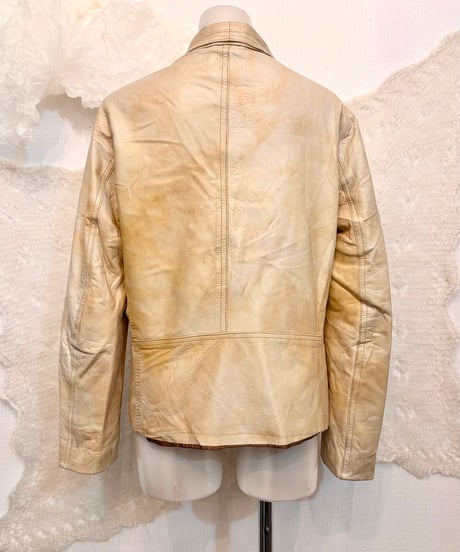 Vintage Yellow Gray Faded Leather Blouson M
