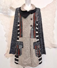 Vintage Border & Tartan Check Knit Design Coat M
