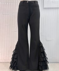 Vintage Black Sheer Frill Design Flare Pants S