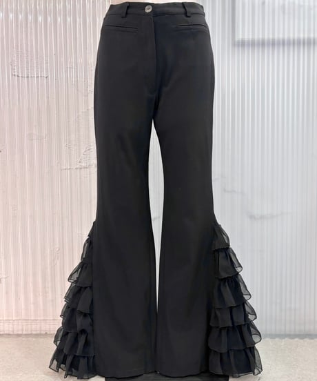 Vintage Black Sheer Frill Design Flare Pants S