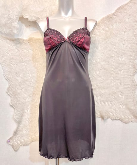 Vintage Charcoal Gray & Pink Ribbon Lace Design Lingerie Dress M