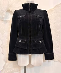 Vintage Black Corduroy Frill Design Zip Up Jacket S