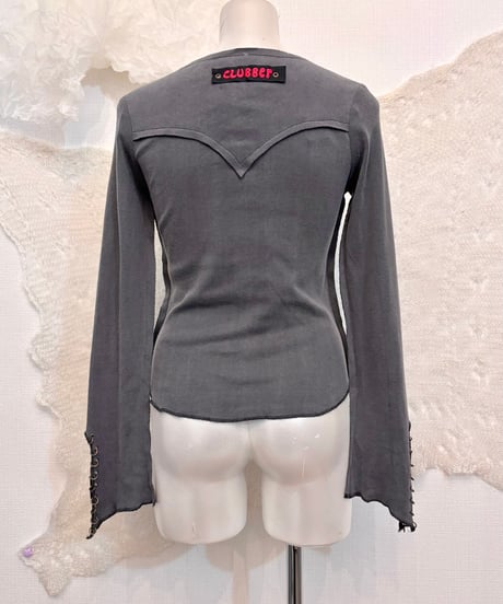 Vintage/Deadstock CLUBBER Multiple Metal Pierce Design Lace Up Top S