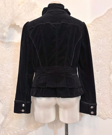Vintage Black Corduroy Frill Design Zip Up Jacket S