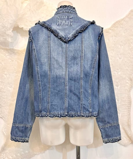 Vintage Frill Design Denim Napoleon Jacket M