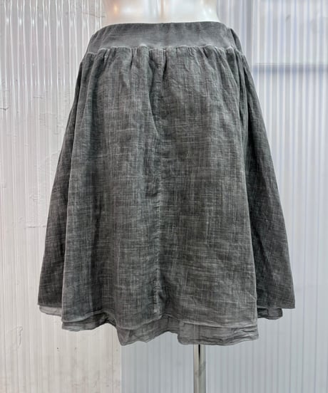 Vintage Charcoal Gray Overdyed Lace Design Stretch Skirt M