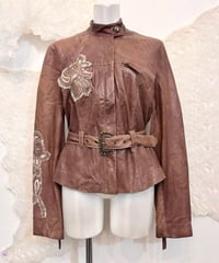 Vintage STEAVEN ASHFORD Patch & Belt Design Leather Coat M