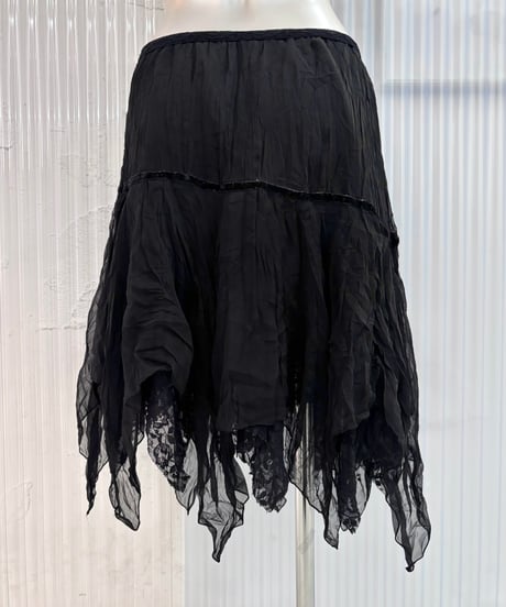 Vintage Black Chiffon Lace Zigzag Skirt M