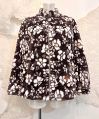Vintage Brown Floral Design Faux Fur Coat M