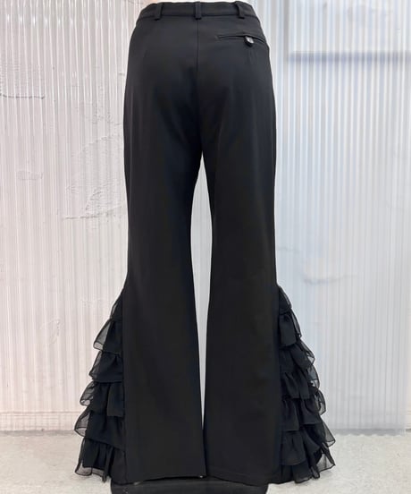 Vintage Black Sheer Frill Design Flare Pants S
