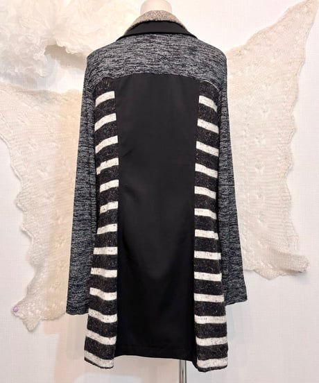 Vintage Border & Tartan Check Knit Design Coat M
