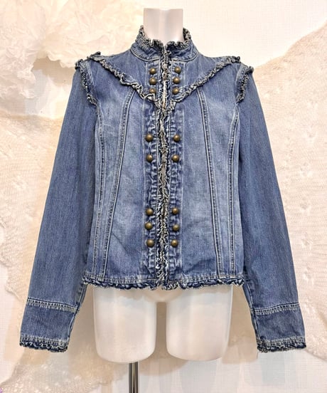 Vintage Frill Design Denim Napoleon Jacket M