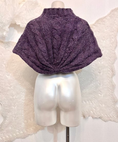 Vintage BENETTON Purple Gray Cable Knit Poncho