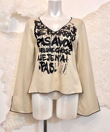 Vintage/Deadstock Beige Graphic Print Design Sweat Top S