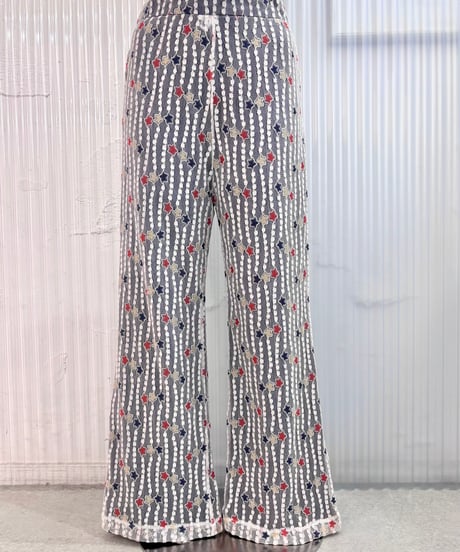 Vintage Tricolor Star Lace Design Flare Pants M
