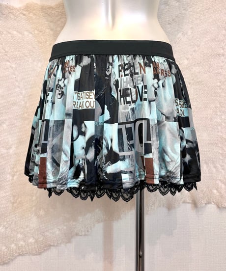 Vintage Photoprint Lace Layered Design Mini Skirt S