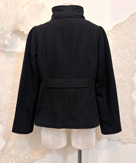 Vintage ANN TAYLOR Black Wool Frill Desrign Zip Up Jacket S