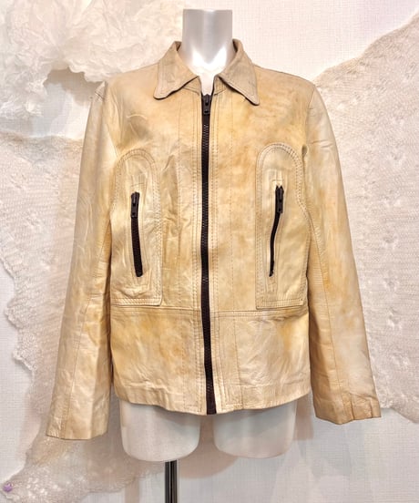 Vintage Yellow Gray Faded Leather Blouson M