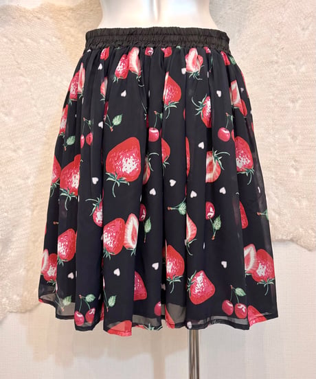 Vintage/Deadstock Strawberry & Cherry & Heart Lace Up Design Skirt M
