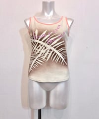 Vintage Back Ribbon & Cut Out Design Ringer No Sleeve Top M