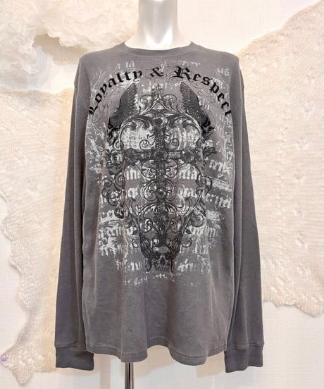Vintage Gray Cross & Skull Design Thermal Top L