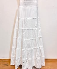 Vintage White Lace Design Stretch Long Skirt M