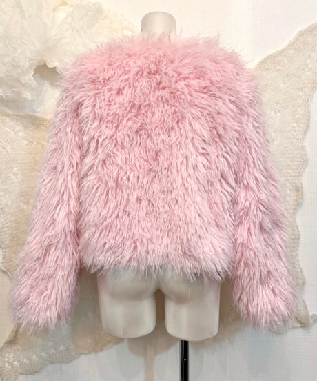 Vintage Pale Pink Faux Fur Coat M