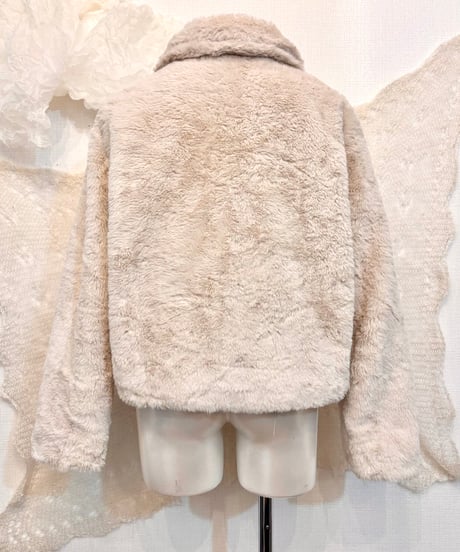 Vintage Ivory Faux Fur Coat M