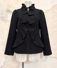 Vintage ANN TAYLOR Black Wool Frill Desrign Zip Up Jacket S