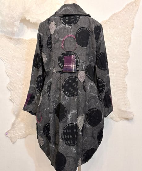 Vintage Patchwork & Stitch Design Soft Tweed Coat S