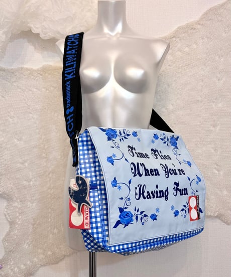 Vintage/Deadstock KILIWATCH Blue Gingham Check Design Messenger Bag