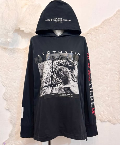 Vintage DIESEL Photo Print & Graphic Design Hoodie L